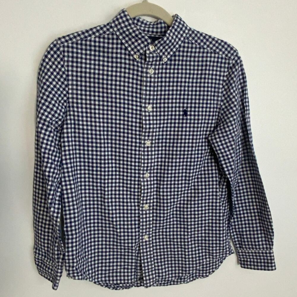 Ralph Lauren Boys Navy and white Gingham button down size large